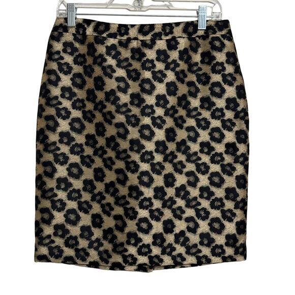 Ann Taylor Maven Jacquard Leopard Pencil Skirt Black Gold Size 8P - Picture 3 of 7